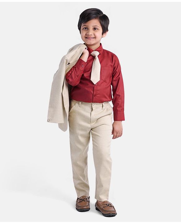 Babyhug Full Sleeves 4 Pcs Party Suit - Cream