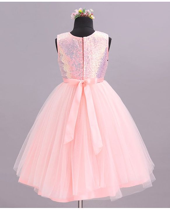 Babyhug Sleeveless Sequinned Party Wear Dress - Peach