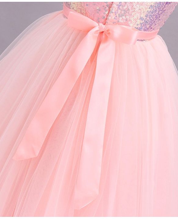 Babyhug Sleeveless Sequinned Party Wear Dress - Peach