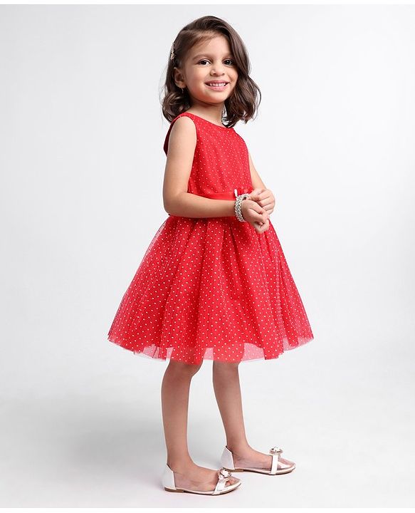 Babyhug Sleeveless Party Frock Foil Glitter Print - Persian Red
