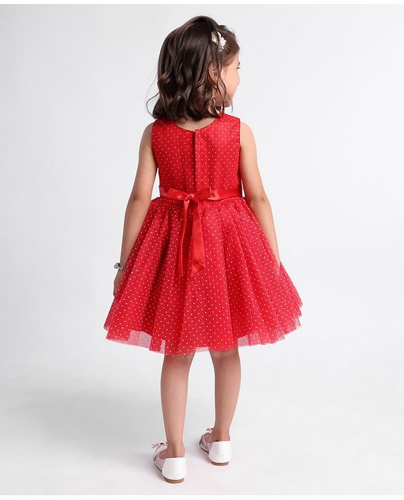 Babyhug Sleeveless Party Frock Foil Glitter Print - Persian Red