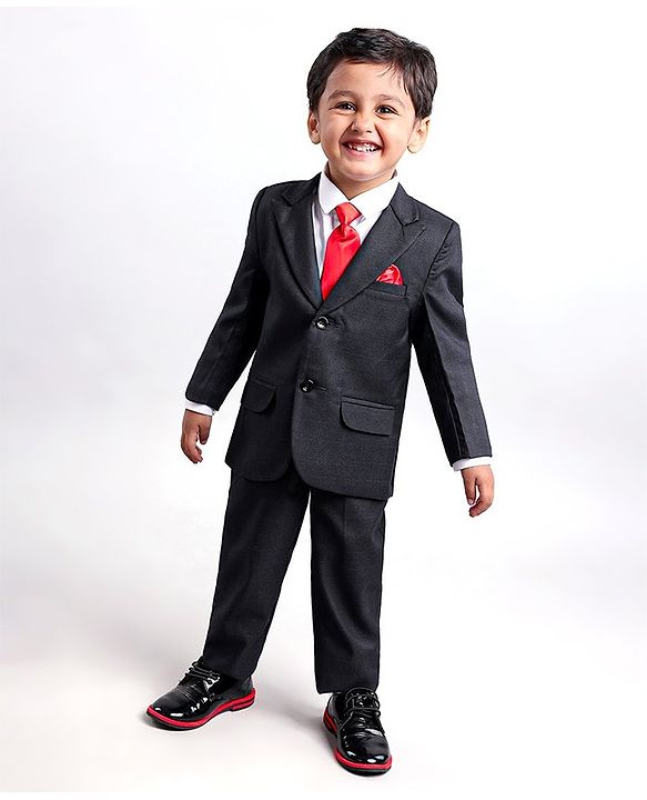 Babyhug Full Sleeves Party Suit With Bow Solid - Black