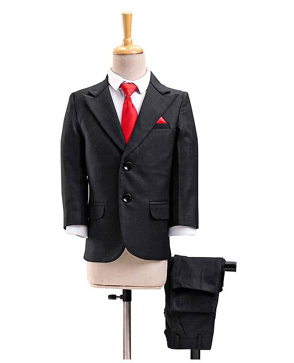 Babyhug Full Sleeves Party Suit With Bow Solid - Black