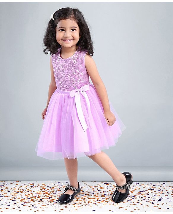 Babyhug Sleeveless Sequinned Party Frock - Lavender