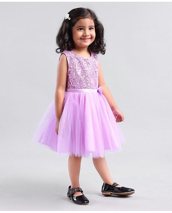 Babyhug Sleeveless Sequinned Party Frock - Lavender