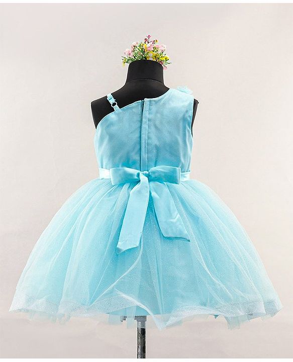 Babyhug Sleeveless Party Wear Frock with Sequins and Corsage - Light Blue