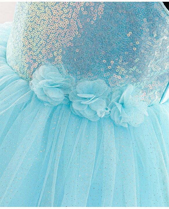 Babyhug Sleeveless Party Wear Frock with Sequins and Corsage - Light Blue