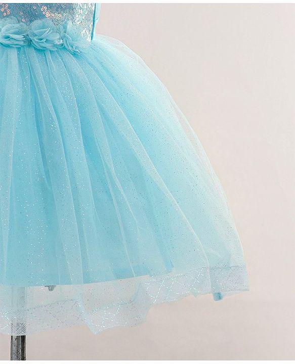 Babyhug Sleeveless Party Wear Frock with Sequins and Corsage - Light Blue