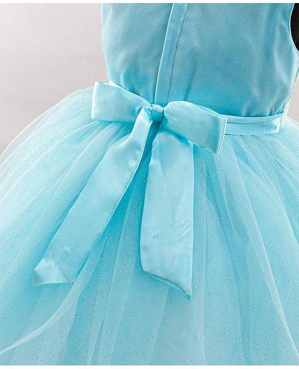 Babyhug Sleeveless Party Wear Frock with Sequins and Corsage - Light Blue