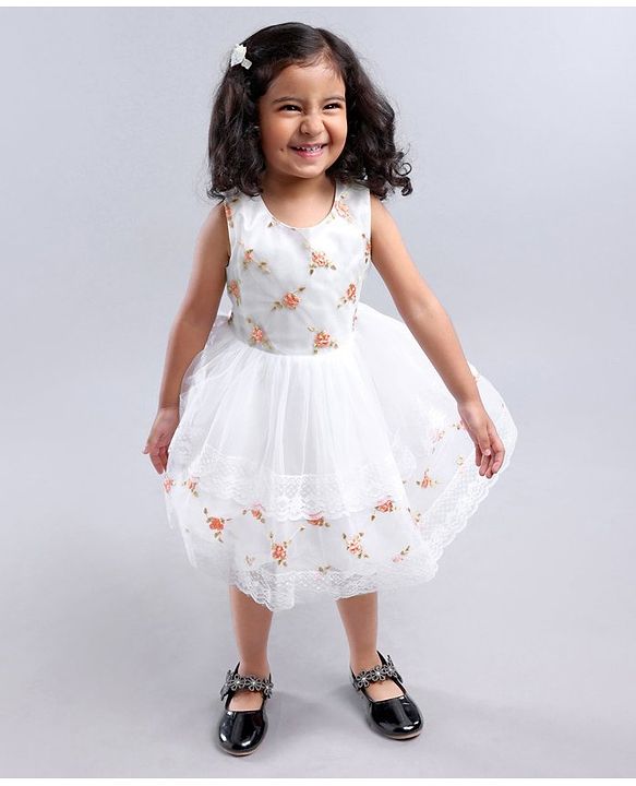 Babyhug Sleeveless Floral Embroidered Party Frock - Off White