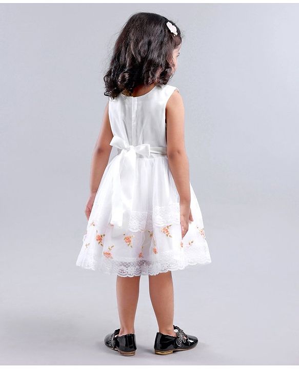 Babyhug Sleeveless Floral Embroidered Party Frock - Off White