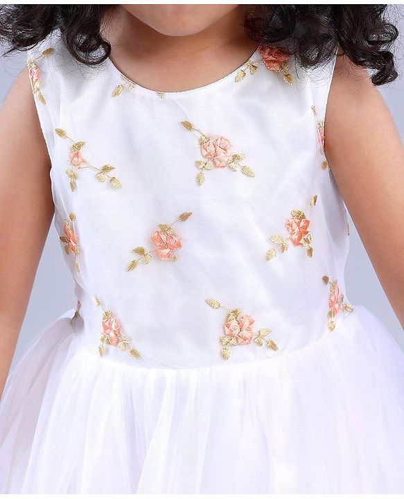 Babyhug Sleeveless Floral Embroidered Party Frock - Off White