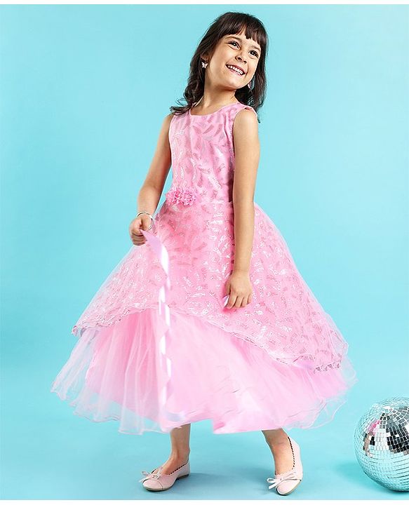 Babyhug Sleeveless Party Wear Frock Floral Corsage - Pink