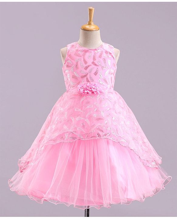 Babyhug Sleeveless Party Wear Frock Floral Corsage - Pink