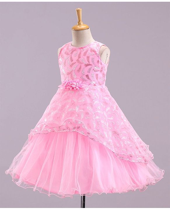 Babyhug Sleeveless Party Wear Frock Floral Corsage - Pink