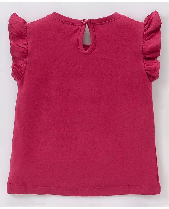 Babyhug Short Sleeves Knit Top & Knee Length Fancy Mesh Skirt  With Foil - Maroon