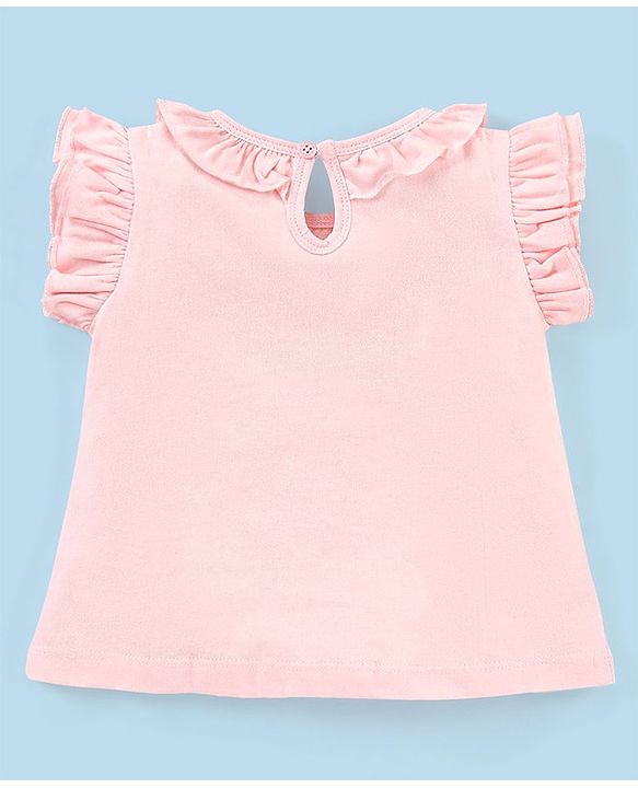 Babyhug Frill Sleeves Cotton Top & Skirt Set With Net Detailing Placement Print- Pink Lilac