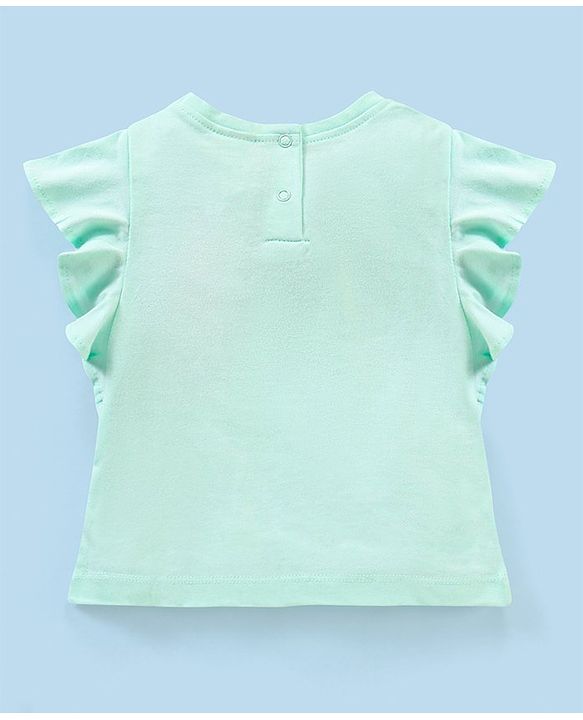 Babyhug Cotton Knit Short Sleeves Printed Top & Fancy Mesh Glitter Skirt - Light Blue & Pink
