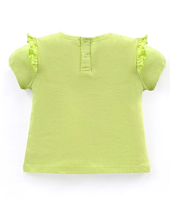 Babyhug Half Sleeves Rabbit Print Top & Knee Length Glitter Skirt - Green Pink