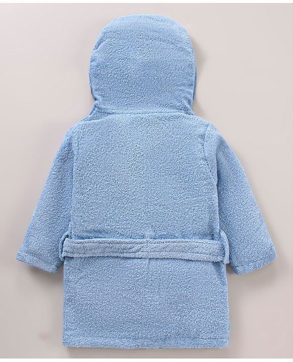 Babyhug Three Fourth Sleeves Woven Terry Hooded Bath Robe Prince Design - Blue