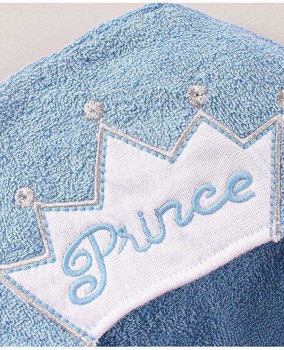 Babyhug Three Fourth Sleeves Woven Terry Hooded Bath Robe Prince Design - Blue