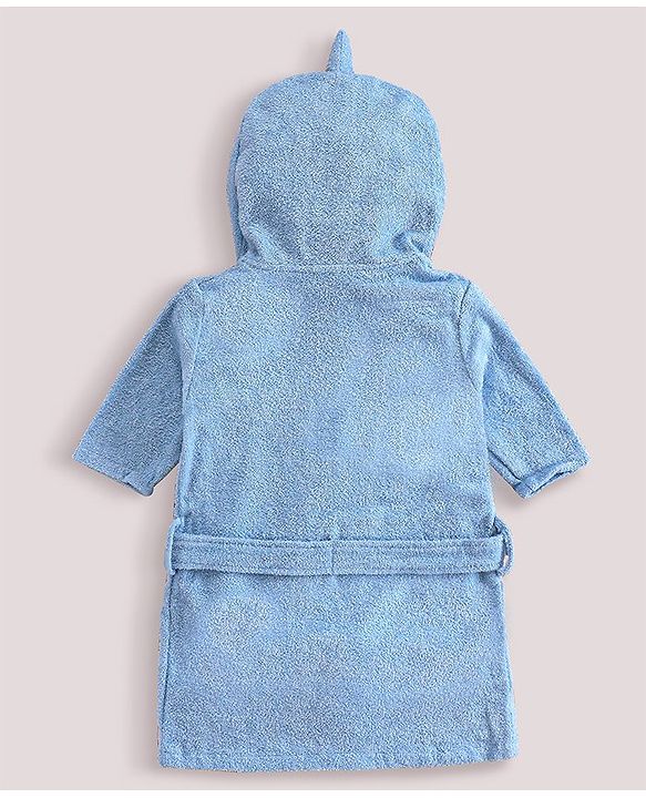 Babyhug Woven Terry  Full Sleeves Hooded Bath Robe Shark Design - Blue