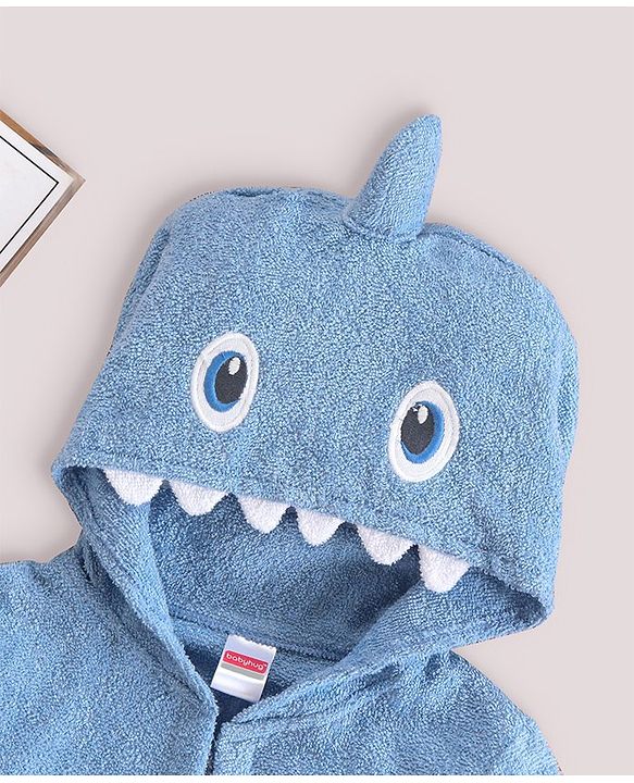 Babyhug Woven Terry  Full Sleeves Hooded Bath Robe Shark Design - Blue