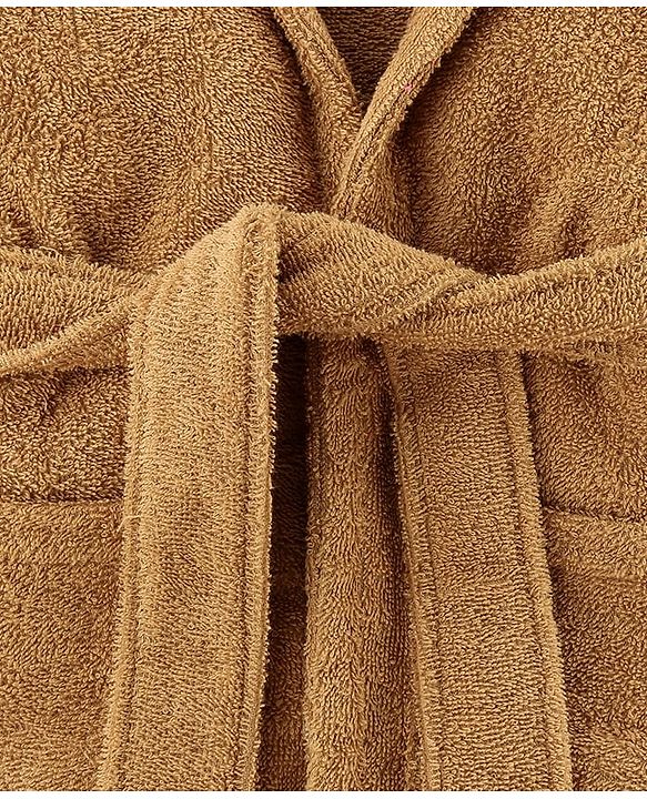 Babyhug Woven Terry Full Sleeves Hooded Bath Robe Teddy Design - Brown