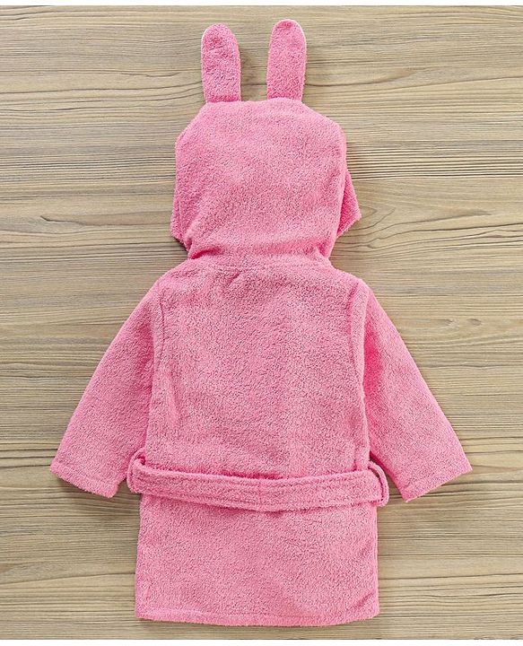 Babyhug Bunny Woven Full Sleeves Terry Bath Robe - Pink