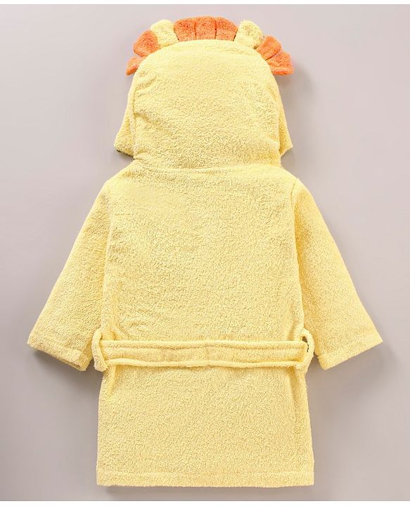 Babyhug Three Fourth Sleeves Woven Terry Hooded Bath Robe Lion Design - Yellow