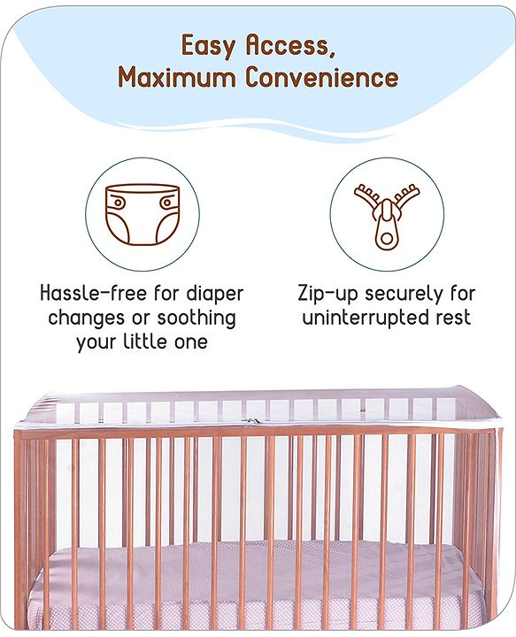 Babyhug Multipurpose Breathable Mosquito Net - White (Cot Not Included) | Suitable for Cot Measuring 120 x 60 cm