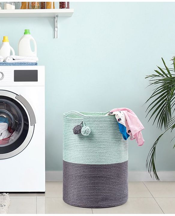 Babyhug Braided Cotton Laundry Bag  - Grey Sea Green
