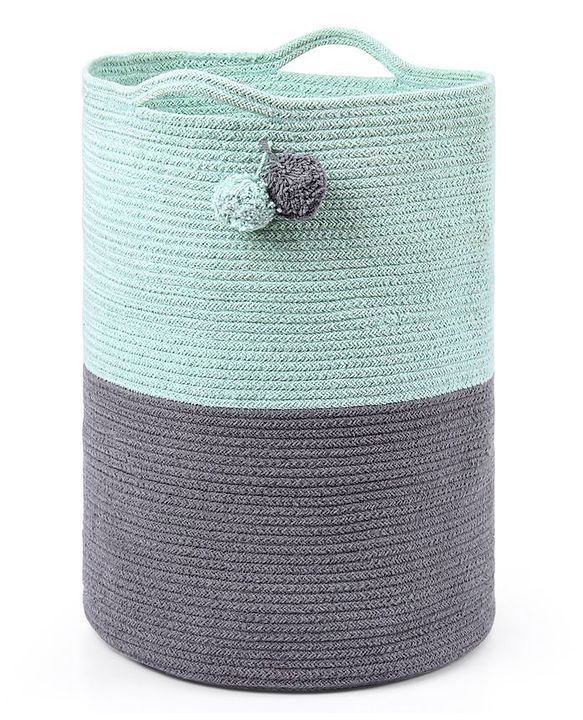 Babyhug Braided Cotton Laundry Bag  - Grey Sea Green