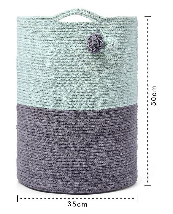 Babyhug Braided Cotton Laundry Bag  - Grey Sea Green