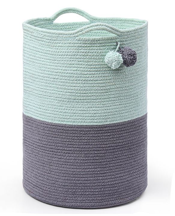Babyhug Braided Cotton Laundry Bag  - Grey Sea Green