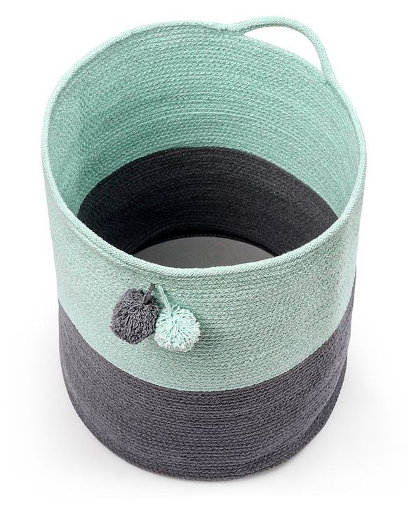 Babyhug Braided Cotton Laundry Bag  - Grey Sea Green