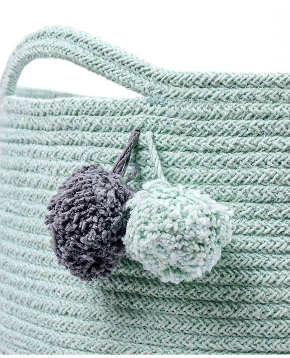 Babyhug Braided Cotton Laundry Bag  - Grey Sea Green