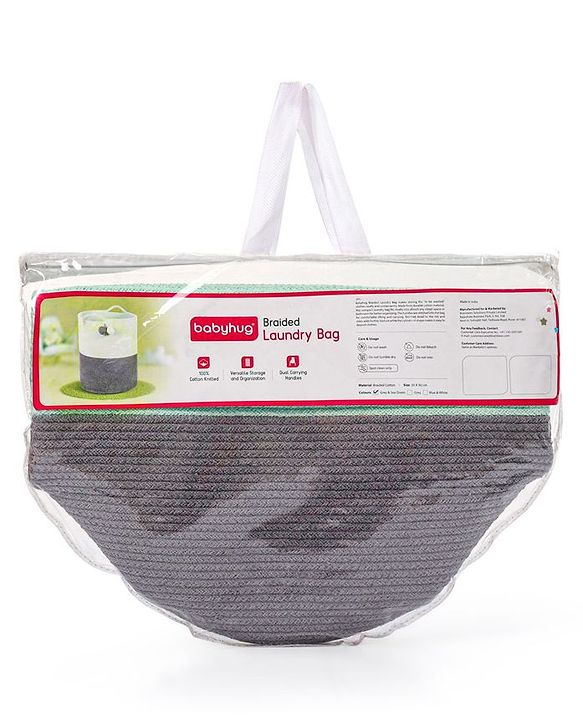 Babyhug Braided Cotton Laundry Bag  - Grey Sea Green