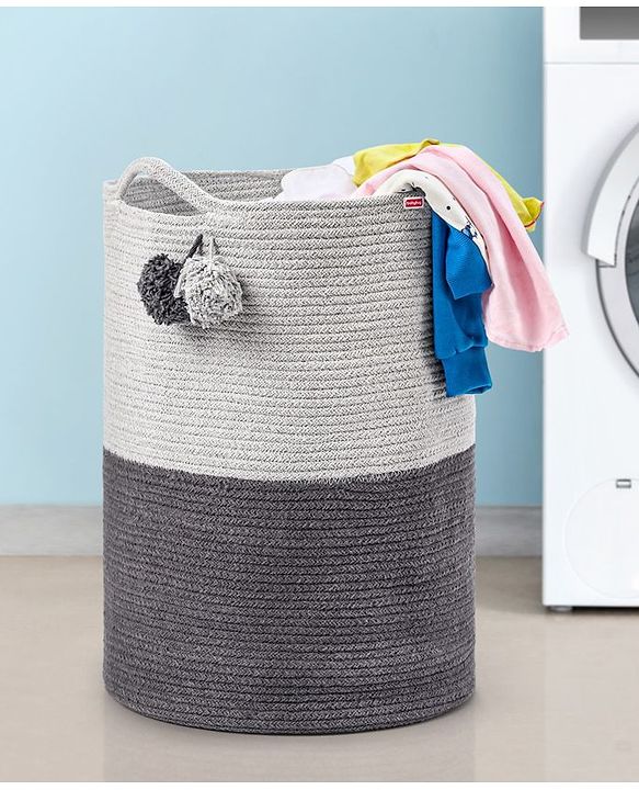 Babyhug Braided Cotton Laundry Bag  - Grey