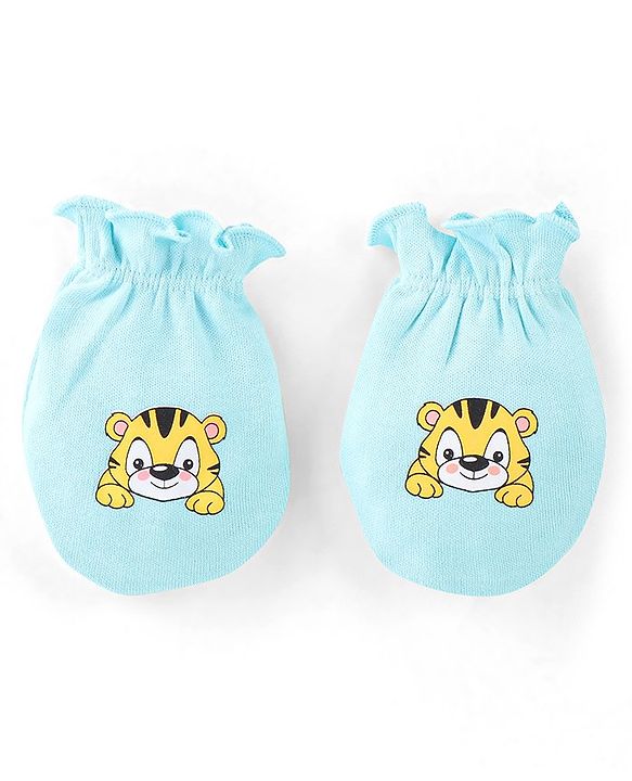 Babyhug 100% Cotton Mittens & Booties Tiger Print - Blue