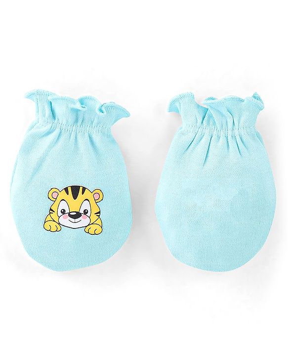 Babyhug 100% Cotton Mittens & Booties Tiger Print - Blue