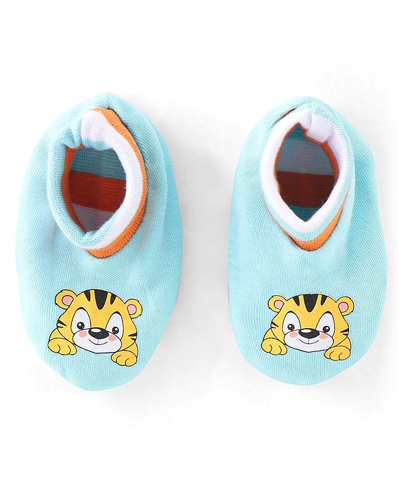 Babyhug 100% Cotton Mittens & Booties Tiger Print - Blue