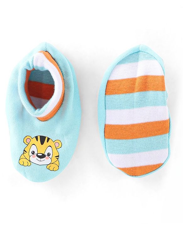 Babyhug 100% Cotton Mittens & Booties Tiger Print - Blue