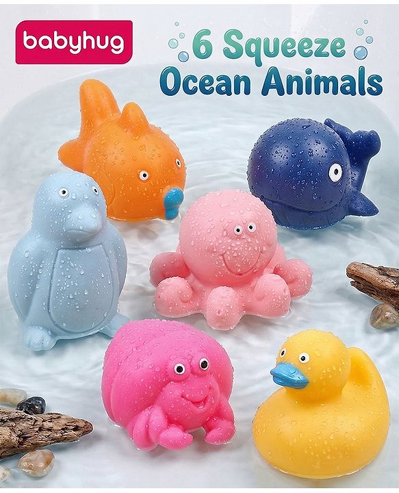 Babyhug Bath Squeeze Toys Ocean Animals Pack of 6 - Multicolour