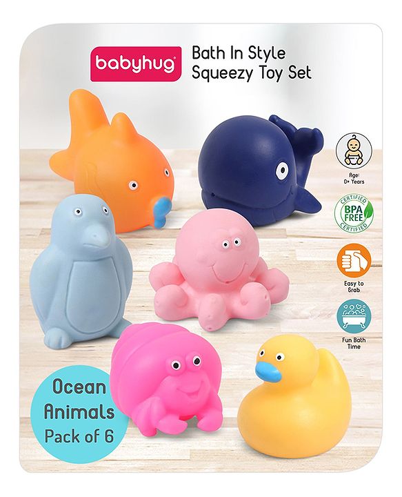 Babyhug Bath Squeeze Toys Ocean Animals Pack of 6 - Multicolour