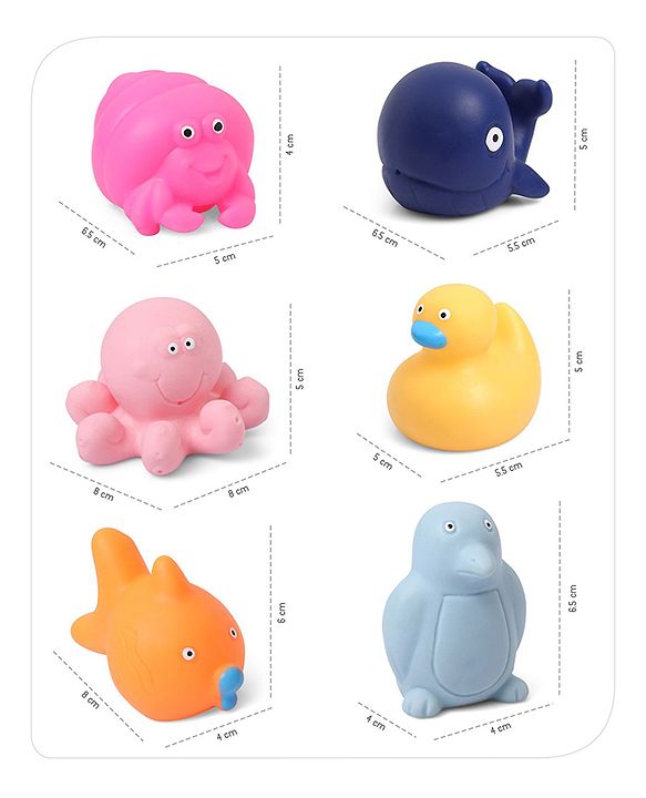 Babyhug Bath Squeeze Toys Ocean Animals Pack of 6 - Multicolour