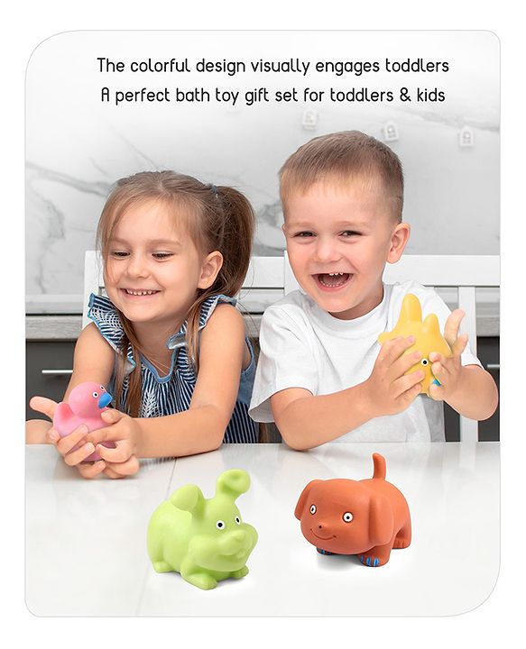 Babyhug Bath Squeeze Pet-Animals Toys -Pack of 6 | Non-Toxic Squeezable Toys | Bath-Time Sensory Play | Builds Fine Motor & Cognitive Skills | Multicolour | BIS Certified