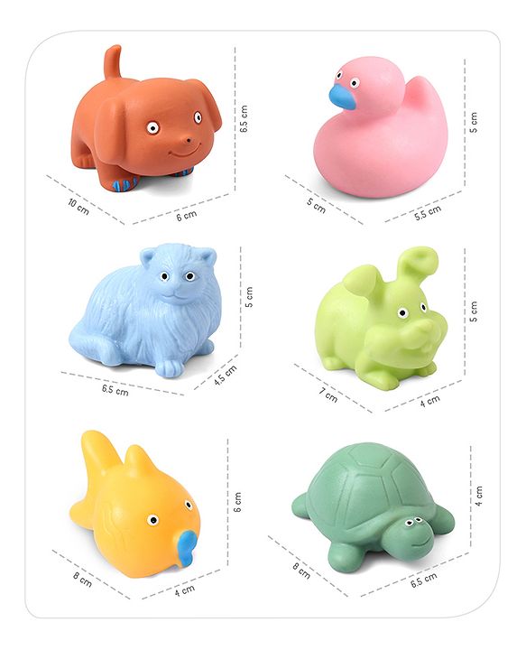 Babyhug Bath Squeeze Pet-Animals Toys -Pack of 6 | Non-Toxic Squeezable Toys | Bath-Time Sensory Play | Builds Fine Motor & Cognitive Skills | Multicolour | BIS Certified