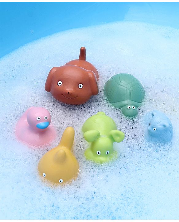 Babyhug Bath Squeeze Pet-Animals Toys -Pack of 6 | Non-Toxic Squeezable Toys | Bath-Time Sensory Play | Builds Fine Motor & Cognitive Skills | Multicolour | BIS Certified