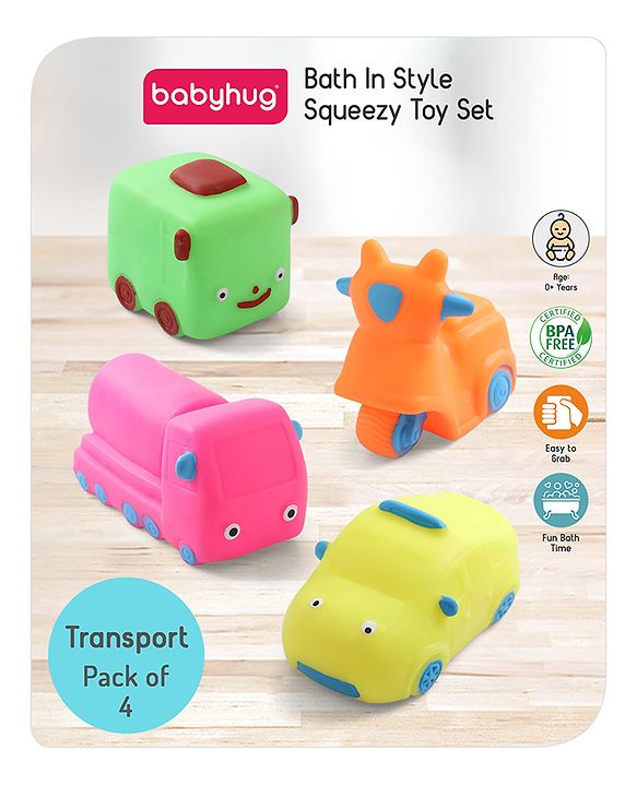 Babyhug Bath Squeeze Toys Transport Pack of 4 - Multicolour